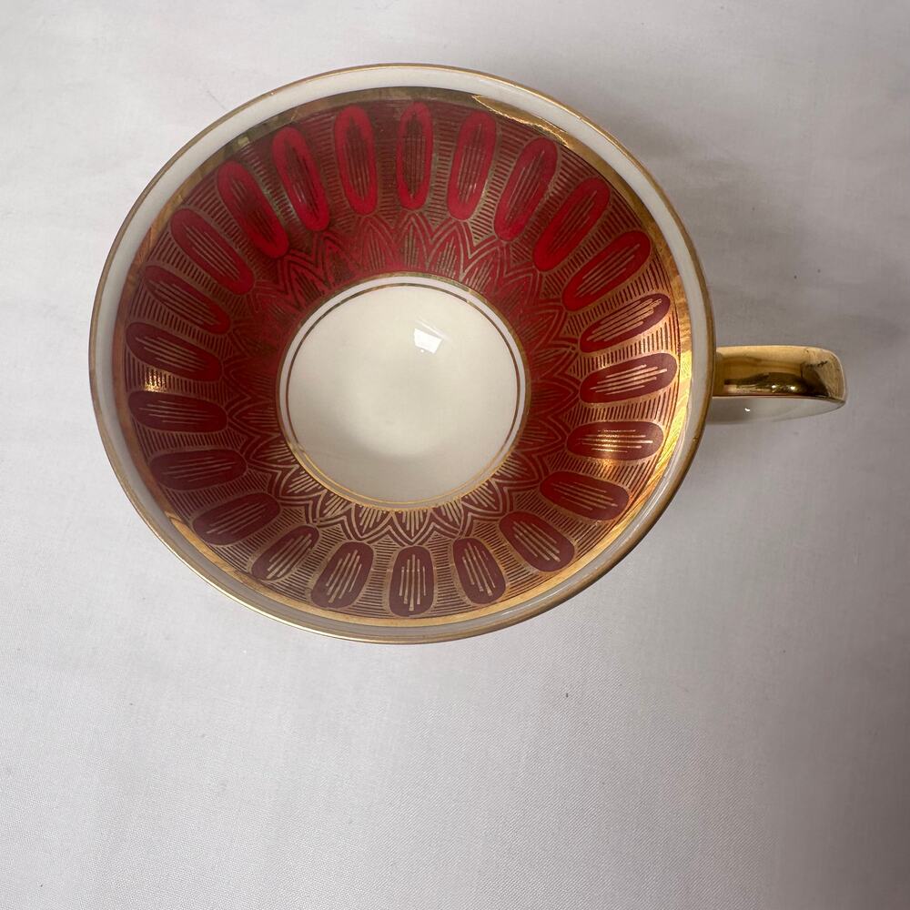 Vintage Johann Seltmann VohenstrauB Teacup Bavaria Germany Burgundy Gold Gilt